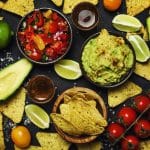 Tex-Mex Concept, Nachos, Guacamole, Salsa Sauce, Food Background, Top View